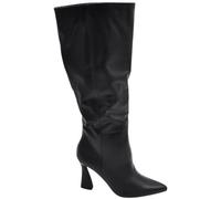 Stivali Alti Donna al Ginocchio in Pelle Nero a Punta Tacco Clessidra 10 cm Zip Lunga Aderente Moda Linea Basic (40 EU)
