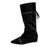 Stivali Alti Donna,Stivali Alti Donna con Tacco Alto Casual Cowboy Scarpe di Media Altezza Cowboy Stivaletto con Tacco a Blocco Texani Stivaletti con Fibbie Anfibi