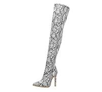 Stivali Alti Donna Stivali da Donna sopra Il Ginocchio Serpent Sexy Fashion Nightclub Scarpe con Tacco Alto (37,Bianca)