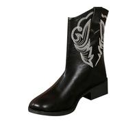 Stivali Alti Donna,Stivali Donna Tacco Alto Casual Western Scarpe di Media Altezza Cowboy Stivaletto con Tacco a Blocco Texani Stivaletti con Fibbie Anfibi