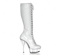 Stivali Alti Fino al Ginocchio con Plateau e Lacci con Tacco Alto da 15 cm da Donna, Stivali a Spillo Unisex per Adulti con Cerniera, Stivali gotici Punk a metà Polpaccio,Bianca,41 EU