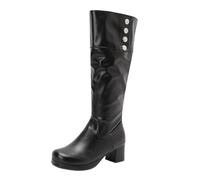 Stivali Alti Fino al Ginocchio da Donna Eleganti Boots Lunghi con Tacco A Blocco Stivali da Neve con Plateau Antiscivolo Tacchi Alti Invernali in Pelle PU con Cerniera Scarpe da Sera(Black,38 EU)