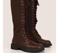 Stivali alti fino al ginocchio da donna per l'autunno e l'inverno 2025, di colore marrone, eleganti, con lacci, adatti per il ritorno a scuola, San Valentino, appuntamenti, feste, shopping e pendolari