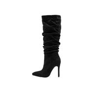 Stivali Alti Fino al Ginocchio in Finta Pelle Scamosciata con Tacco a Spillo e Dita a Punta da Donna, Stivali Alti Sexy con Tacco Alto, Stivali Invernali alla Moda con Tacco Largo,Nero,37 EU