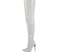 Stivali alti fino alla coscia da donna, taglie forti, stivali sopra il ginocchio in PU artificiale, scarpe da ballo da donna, stivali alti fino al ginocchio da donna con cerniera laterale,Bianca,41