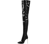 Stivali alti fino alla coscia da donna, taglie forti, stivali sopra il ginocchio in PU artificiale, scarpe da ballo da donna, stivali alti fino al ginocchio da donna con cerniera laterale,Nero,40