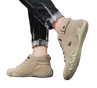 Stivali alti in pelle italiana fatti a mano, unisex, impermeabili, leggeri, antiscivolo, confortevoli, per escursionismo, campeggio e guida, per tutte le stagioni, cachi, 38 EU