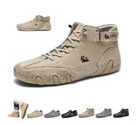 Stivali Alti in Pelle Scamosciata Fatti a Mano in Italia da Uomo, Beck Shoes Impermeabili Outdoor Antiscivolo Leggeri Sneakers Casual Scarpe da Passeggio a Piedi Nudi Stivali da Guida Chukka(Cachi,44
