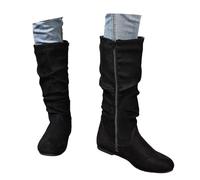 Stivali Alti Piatti Boots Lunghi Medievali Retrò Da Donna Stivali Da Equitazione In Pelle Scamosciata Con Cerniera Laterale Scarpe Invernali Di Grandi Dimensioni for Cosplay/feste(Black,38 EU)