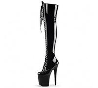 Stivali Alti sopra Il Ginocchio con Plateau da Donna, Tacchi da 8 Pollici, Stivali Alti Fino alla Coscia Eleganti e Oversize da Pole Dance in Discoteca,Nero,38 EU