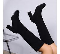 Stivali alti sopra il ginocchio con tacco alto da donna, stivali da cavaliere elastici per autunno e inverno, adatti da abbinare a un cardigan alla moda, scarpe da donna alla moda con cardigan, adatti