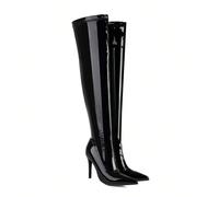Stivali alti sopra il ginocchio donna di colore unito alla moda, con cerniera laterale, tacco a stiletto casual, punta affusolata, elastici e super attillati EUR36,EUR37,EUR38,EUR39,EUR40,EUR41,EUR42,