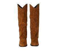 Stivali Alti Vintage Boots Da Cowboy Western Da Donna Stivali A Punta Con Tacco Largo Boots Da Equitazione Taglie Forti Scarpe Slip-on Con Polpaccio Largo for Esterni, Feste, Concerti(Brown,42 EU)