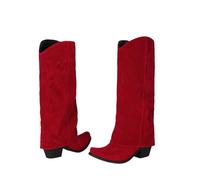 Stivali Alti Vintage Boots Da Cowboy Western Da Donna Stivali A Punta Con Tacco Largo Boots Da Equitazione Taglie Forti Scarpe Slip-on Con Polpaccio Largo for Esterni, Feste, Concerti(Red,41 EU)