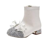 Stivali antiscivolo, traspiranti, per bambini, in pelle, per ragazze, con brillantini, con tacco basso, argento, 34 EU