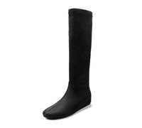 Stivali calzati al Ginocchio Donna Punta Rotonda, Stivali Stretch Senza Zip | tessuto elastico, soletta pelle di maiale, suola gomma, tacco a zeppa nascosto 3,5cm, gambale 38cm