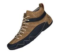 Stivali casual in pelle da uomo, pizzo alto, cuciture fatte a mano, comode pantofola con tacco piatto per l'uso quotidiano con jeans autunno e inverno scarpe da lavoro uomo nero pantofola, marrone, 41