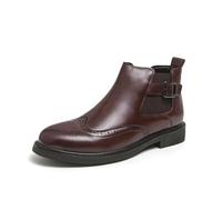 Stivali Chelsea da uomo, senza lacci, con punta ad ala, Brogue, formale, casual, alla caviglia, Marrone, 41 1/3 EU