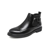 Stivali Chelsea da uomo, senza lacci, con punta ad ala, Brogue, formale, casual, alla caviglia, Nero , 41 1/3 EU