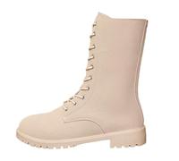 Stivali classici da donna autunno nuovo comodo casual punta rotonda laterale cerniera metà polpaccio stivali stivali piatti tacco chunky stivaletti, beige., 39 EU