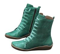 - Stivali con gambo a mezza altezza, casual, da infilare, stivaletti piatti, comode scarpe da trekking per tutti i giorni, all'aperto, viaggi, feste, senza tacco, verde, 38 EU