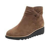 Stivali con plateau da donna, corti, per il tempo libero, scarpe da lavoro, alla moda, colore puro, con zeppe, antiscivolo, con chiusura a strappo laterale, per tutti i giorni, ultra comode, cachi, 42