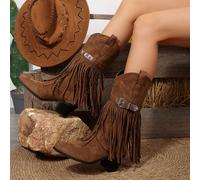 Stivali con punta vintage, con borchie e gamba svasata, stivali western versatili per l'estate, stivali alti con cerniera laterale e tacco chunky per le donne CN36,CN37,CN38,CN39,CN40,CN41,CN42,CN43Ge