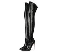 Stivali con Tacco a Spillo a Punta da Donna Stivali Neri sopra Il Ginocchio Autunno Inverno Slip on Stivali Lunghi Scarpe Taglie Forti 34-45,Nero,43 EU