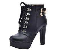 Stivali con tacco alto, da donna, con lacci, alla moda, versatili, da donna, casual, per feste e feste, Nero , 42 EU