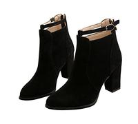Stivali Con Tacco In Camoscio Con Tacco Blocco Alla Moda Britannica per Donne,Moda con Scarpe Tacco Spesso Tacco Flock E Stivaletti da Donna Stivali da Donna in Materiale Alto, Le Noir, 38 EU
