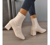 Stivali con tacco largo e punta quadrata, con cerniera sul retro, stile western, disponibili in beige e bianco, lunghezza sopra il ginocchio per quelli bianchi, eleganti CN35,CN36,CN37,CN38,CN39,CN40,