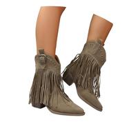 Stivali Corti Con Frange Stivali Da Cowboy Western Retrò Da Donna Stivaletti In Pelle Scamosciata Con Tacco A Blocco Boots A Punta Con Rivetti Scarpe Casual Alla Caviglia for Concerti(Green,41 EU)
