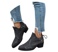 Stivali Corti Con Lacci Da Donna Stivaletti In Pelle PU Scavati Stivali Con Tacco A Blocco E Taglio A V Stivaletti Taglie Forti Scarpe Alla Caviglia Vintage Da Donna for Primavera/autunno(Black,37 EU)