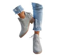 Stivali Corti Con Lacci Da Donna Stivaletti In Pelle PU Scavati Stivali Con Tacco A Blocco E Taglio A V Stivaletti Taglie Forti Scarpe Alla Caviglia Vintage Da Donna for Primavera/autunno(Gray,42 EU)