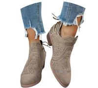 Stivali Corti Con Lacci Da Donna Stivaletti In Pelle PU Scavati Stivali Con Tacco A Blocco E Taglio A V Stivaletti Taglie Forti Scarpe Alla Caviglia Vintage Da Donna for Primavera/autunno(Brown,42 EU)