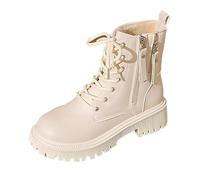 Stivali corti da cowboy, da donna, stile medievale, da cowboy, con tacco a blocco, per le mezze stagioni, colore marrone, bianco, 40 EU