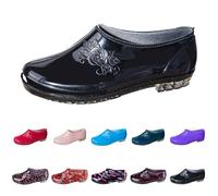 Stivali corti da pioggia, da donna, antiscivolo, antiscivolo, con suola morbida, in gomma resistente all'acqua, scarpe da lavoro, Nero , 41 EU