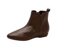 Stivali Corti Donna Pelle Vera Punta Basso Stile Casual | Tomaia in pelle vera,taglio a V sulla caviglia,cerniera laterale,tacco zeppa basso,per spostamenti ufficio,shopping,incontri