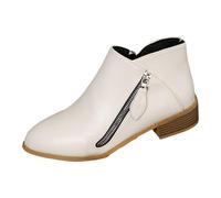 Stivali corti in pelle scamosciata, con tacco a blocco, alla caviglia, eleganti, per le mezze stagioni, beige., 40 EU