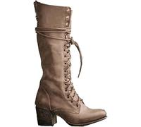Stivali Cosplay Medievali - Stivali in Pelle Pu Scarpe col Tacco Alto - Stivali Medievali A metà Polpaccio Scarpe Stringate al Ginocchio Festival Larp Scarpe per Cosplay, Yellow, 35 EU