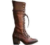 Stivali Cosplay Medievali - Stivali in Pelle Pu Scarpe col Tacco Alto - Stivali Medievali A metà Polpaccio Scarpe Stringate al Ginocchio Festival Larp Scarpe per Cosplay, Brown, 40 EU