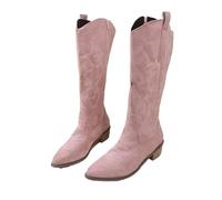 Stivali Cowgirl Alti al Ginocchio Stivali da cowboy ricamati for donna, autunnali, con punta a punta, tacco spesso, alti fino al ginocchio, da donna, larghi, in pelle PU, lunghi, Botas Mujer(Pink,38)