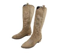 Stivali Cowgirl Alti al Ginocchio Stivali da cowboy ricamati for donna, autunnali, con punta a punta, tacco spesso, alti fino al ginocchio, da donna, larghi, in pelle PU, lunghi, Botas Mujer(Khaki,42)