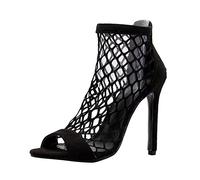 Stivali da ballo da donna, in rete, con lacci, peep toe a spillo tacco alto, salsa, jazz, scarpe da discoteca, ZZ11 Nero, 38.5 EU