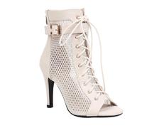 Stivali da ballo latino da donna, con punta aperta, in rete traspirante, con lacci, stivaletti autunnali da donna, per feste in discoteca, eleganti scarpe estive da festa, sandali con tacco alto per