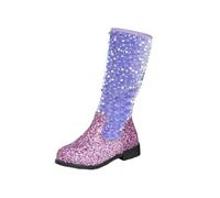 Stivali da bambina con paillettes scintillanti al ginocchio alla caviglia per bambini moda compleanno concorso impermeabile leggero scarpe suola in gomma antiscivolo scarpe, Viola, 32 EU