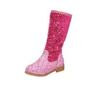 Stivali da bambina con paillettes scintillanti al ginocchio alla caviglia per bambini moda compleanno concorso impermeabile leggero scarpe suola in gomma antiscivolo scarpe, Rosa acceso, 27 EU
