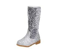 Stivali da bambina con paillettes scintillanti al ginocchio alla caviglia per bambini moda compleanno concorso impermeabile leggero scarpe suola in gomma antiscivolo scarpe, Argento, 36 EU