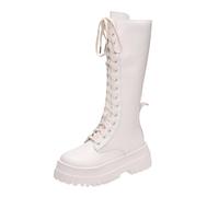Stivali da Cavaliere Allacciati Stivali con Fondo Spesso in Stile Britannico Stivali Alti Donna Stivali Autunno e Inverno Tacco Spesso Colore Solido Fondo Spesso Stivali da Motociclista