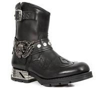 Stivali da Cavaliere da Uomo Stivali da Motociclista Stivali da Equitazione Corti, Stivali Steampunk medievali in Pelle PU con Decorazione a Teschio, Scarpe da Stivali da Cowboy,Nero,41 EU